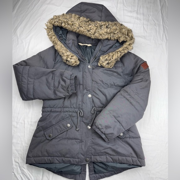Hollister Jackets & Blazers - Hollister Charcoal Puffer Jacket with Faux Fur Hood